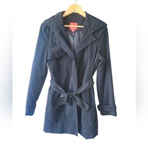 Esprit Black Hooded Trench Coat With Belt Size Large